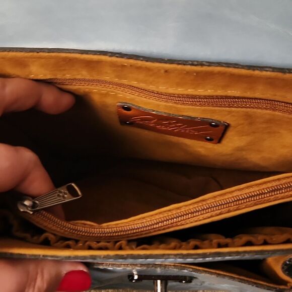 Patricia Nash "Leandra" Blue Tooled Leather Crossbody Bag w/ Embossed Flowers - Picture 10 of 15